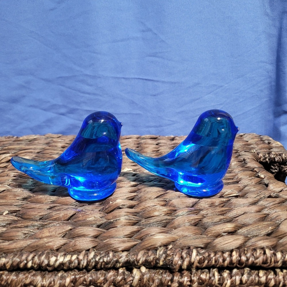 Pair of Bluebird of Happiness Art Glass Figurines Ozark bryson hicks signed‎ set